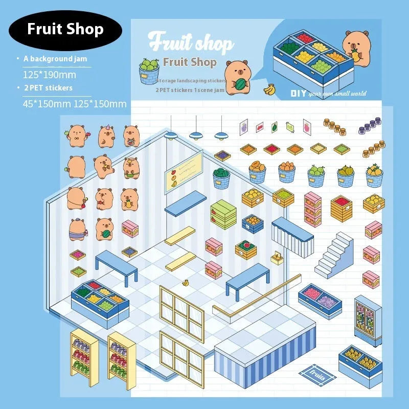 Pack of Capabala cut-free 3D cartoon landscape stickers in various colours on a white background.