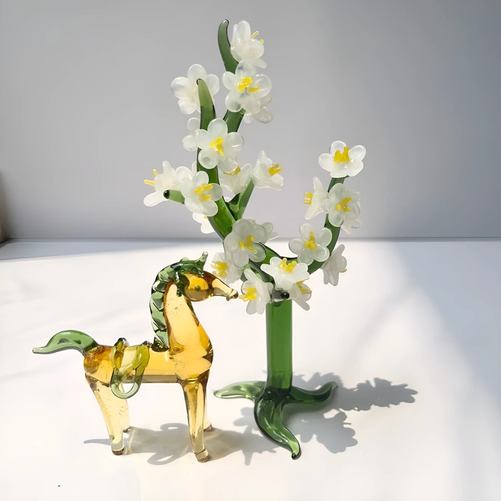 Brown and white coloured glaze handmade horse sculpture modern office decoration
