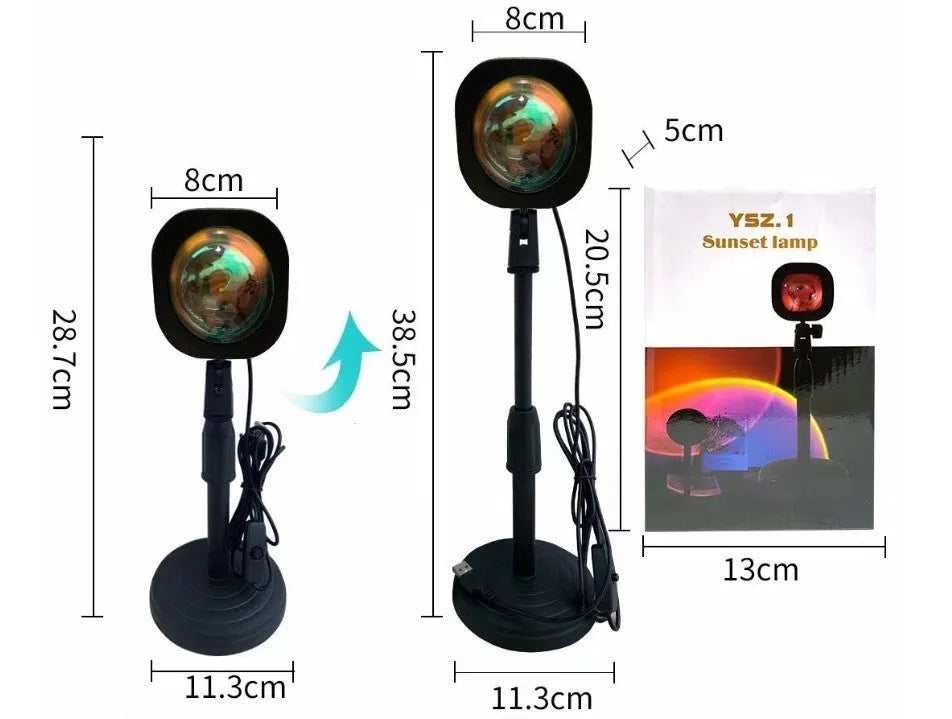 Sunset red USB rechargeable rainbow projection lamp with push-button switch