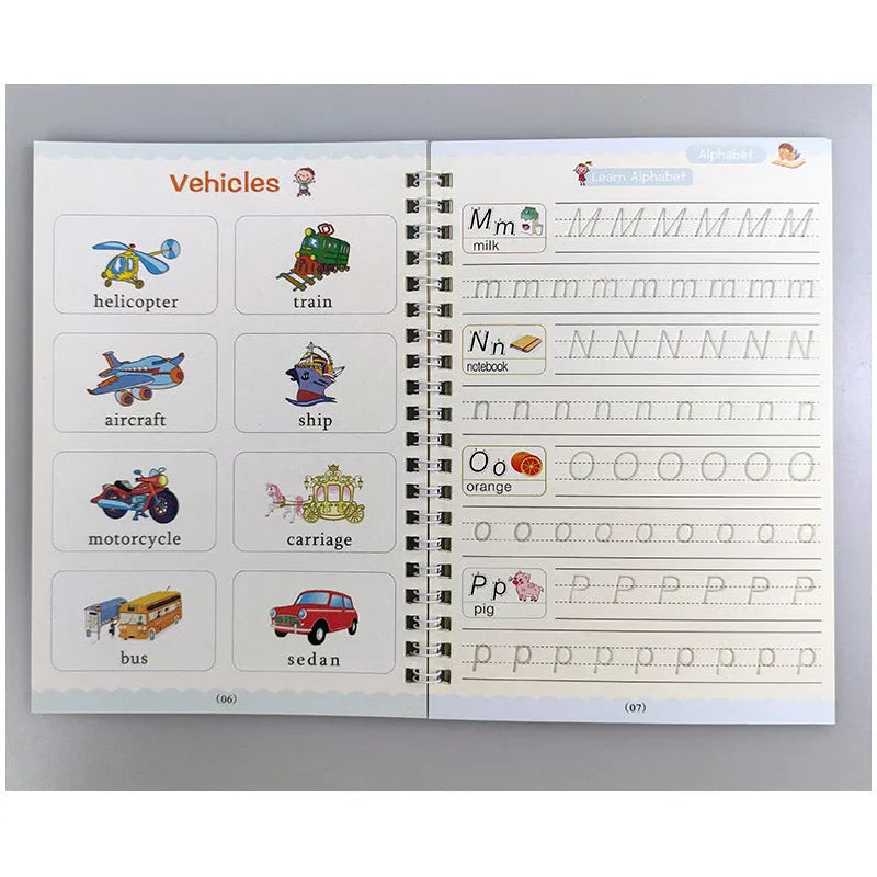 Magic calligraphy copybook set with reusable stylus pen and replacement refills