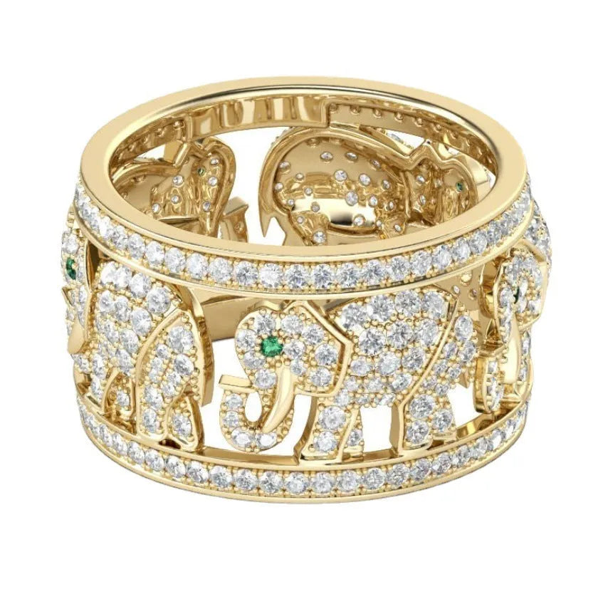 Alloy elephant ring with full diamond design in AJZ1935 elephant colour, size 8 shown