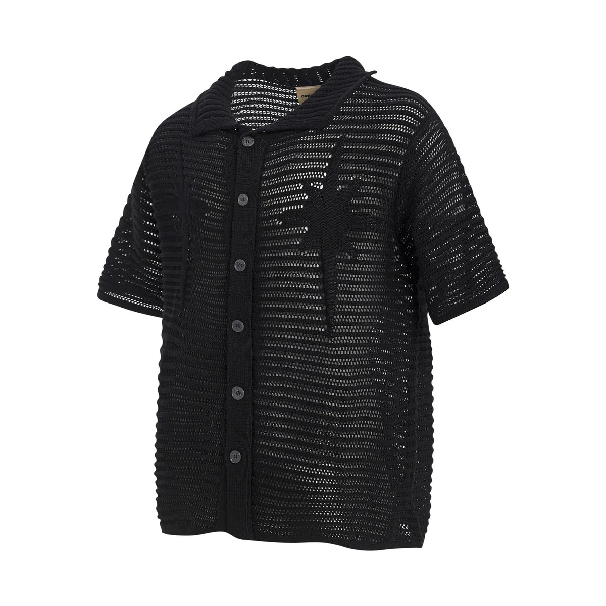 American retro loose-fit cotton short sleeve shirt in apricot and black colours for casual wear