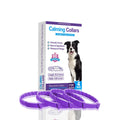 Set of four monochrome TPR dog anxiety soothing collars in Chinese style, 62cm length, available in black, blue, gray, orange, pink, and purple.