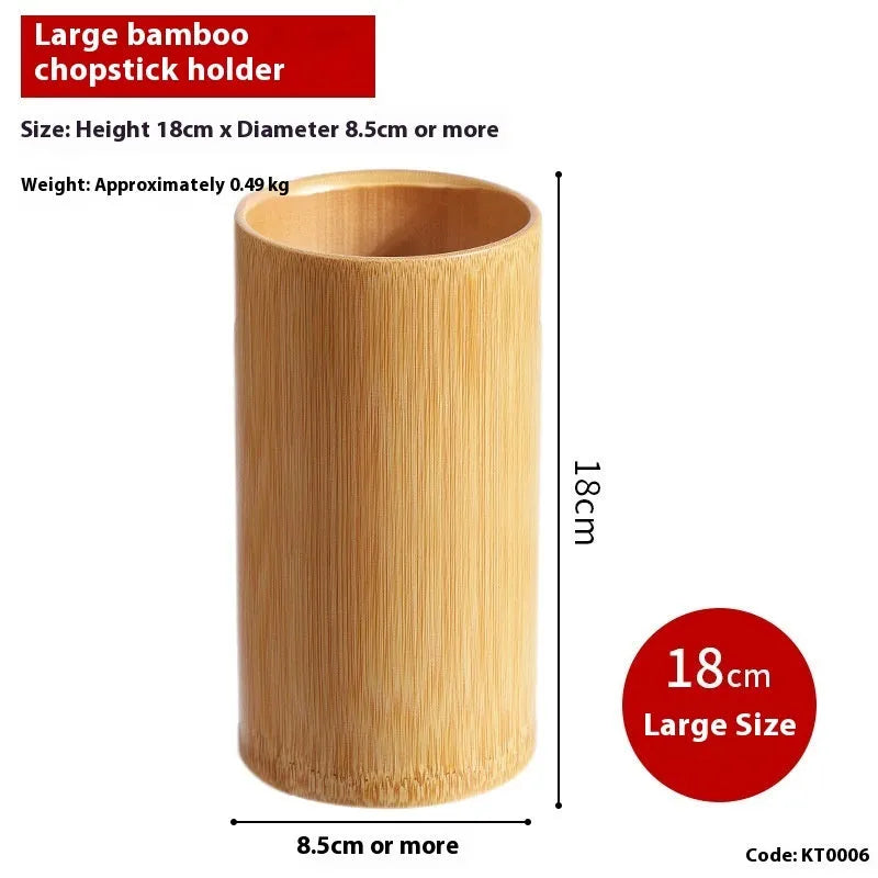 Bamboo chopsticks holder tube in natural material with portable design for kitchen utensil storage