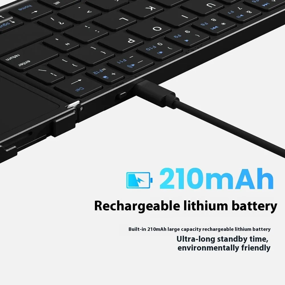Black foldable Bluetooth keyboard for mobile devices with mute keys