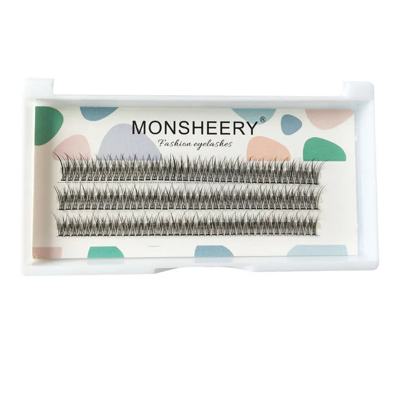 V-shaped black fairy fishtail false eyelashes showing thick segment design in 8mm, 9mm, 10mm, 11mm, and 12mm lengths.
