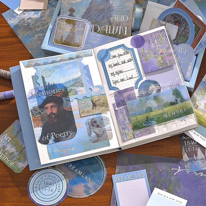 Creative journal gift box containing A6 grid notebook with bookclothes, paper sheets, cards, photo frames, stickers, and stationery accessories