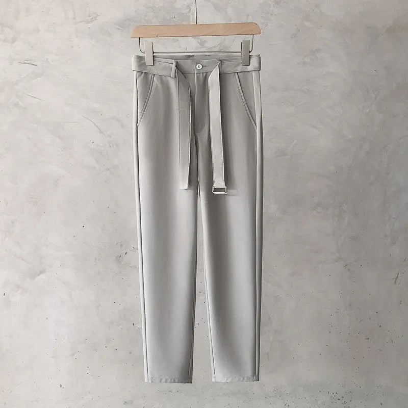 Boys slim straight wool trousers in tapered street fashion style with straight leg opening