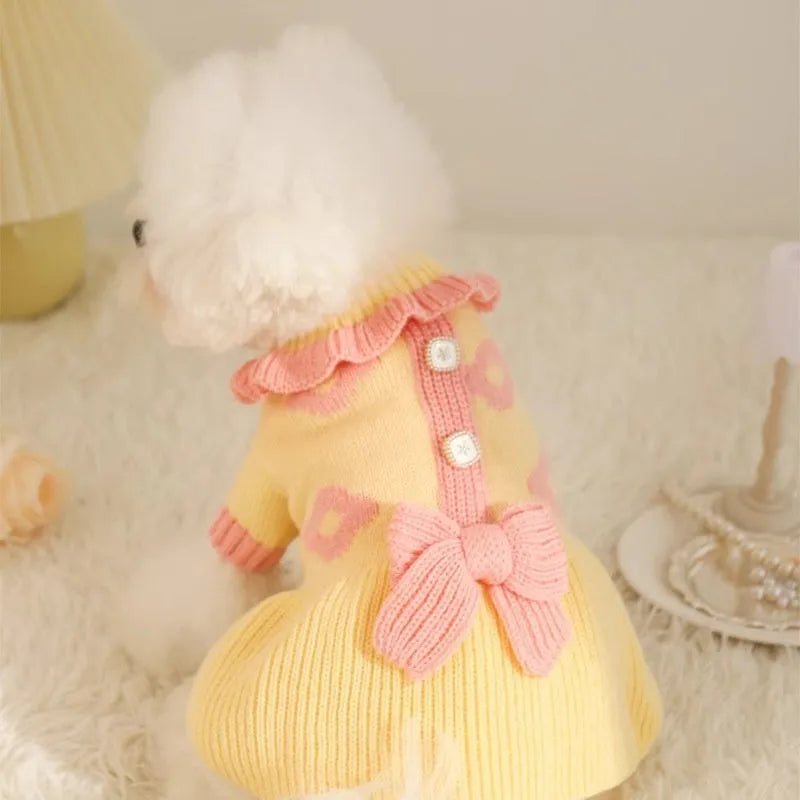 Yellow XINGX design puppy sweater and fairy dress style dog jumper for autumn wear