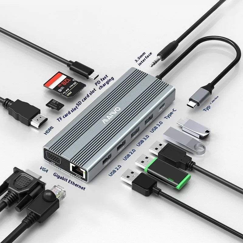 Aluminium Steam Deck docking station with HDMI, Ethernet, and USB ports on a desk