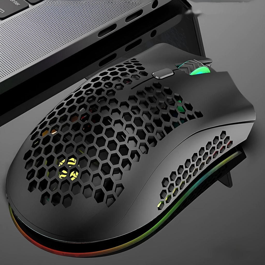 Hollow out game luminous wireless mouse in cyan, black, or white colour with photoelectric sensor