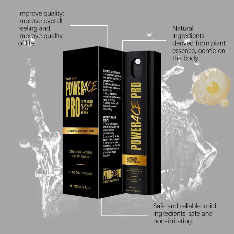 10ml men's body moisturising spray bottle with pump top showing dimensions of 2.6cm by 2.6cm by 9.3cm