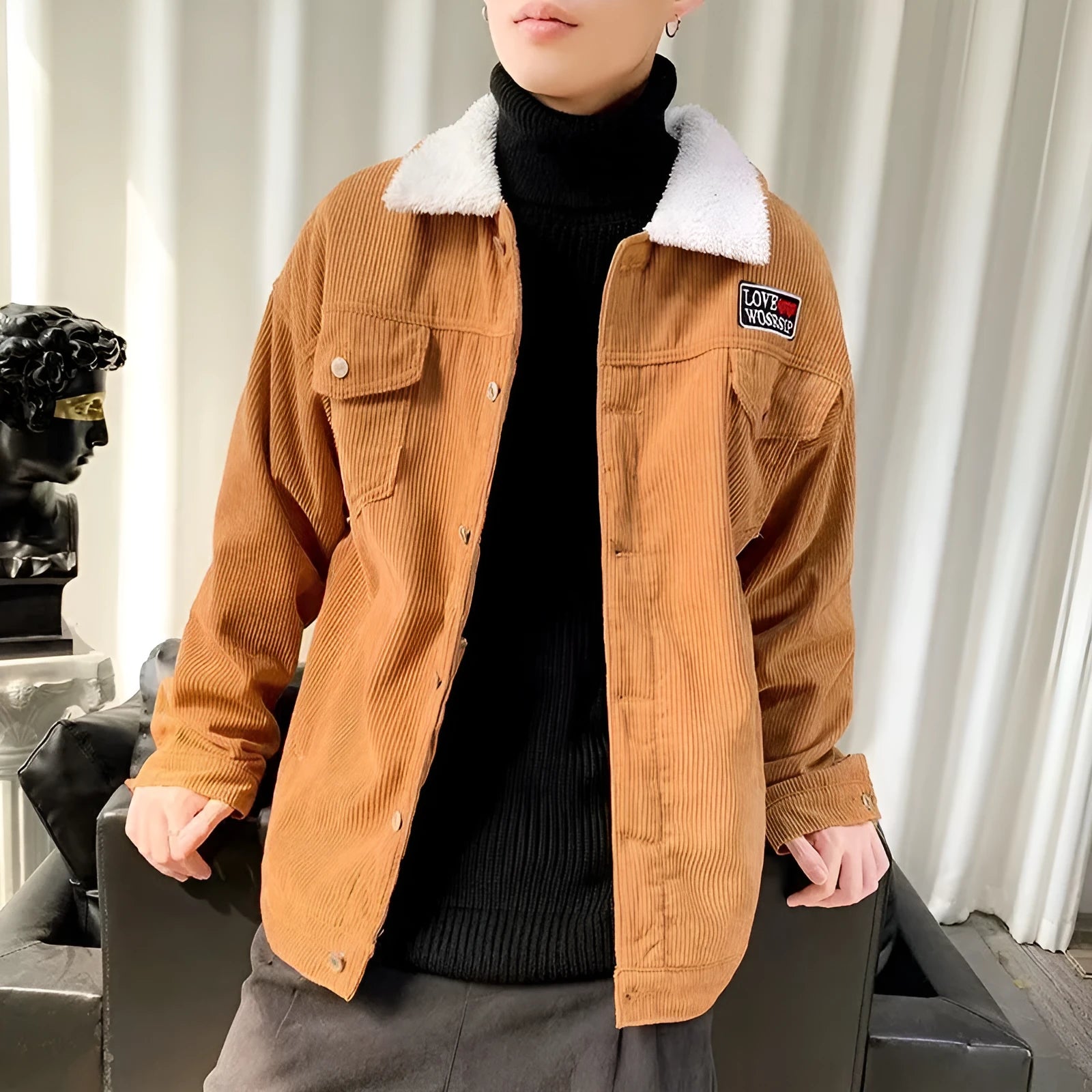 Men's corduroy workwear jacket in loose fit with regular length and solid colour options