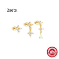 S925 sterling silver geometric zircon tassel earrings for women, three-piece set in gold colour options