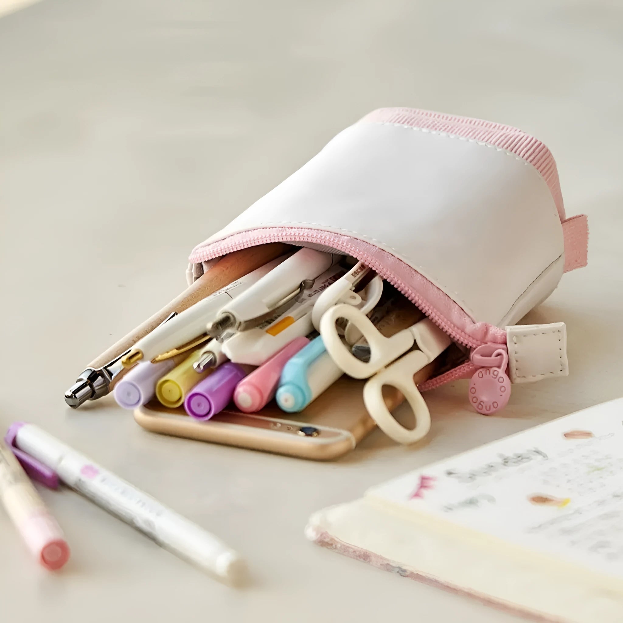 Korean style corduroy telescopic stationery case in multiple colour options with drop-down design