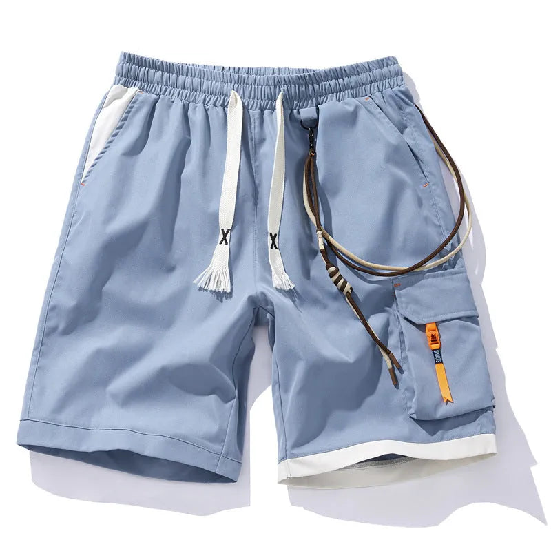 Men's bamboo fibre plus size shorts in loose straight-leg cropped style on a hanger.