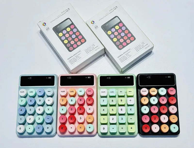 Q3 wireless digital keyboard in macaron colours including mixed black, toner, bright green, and blue options