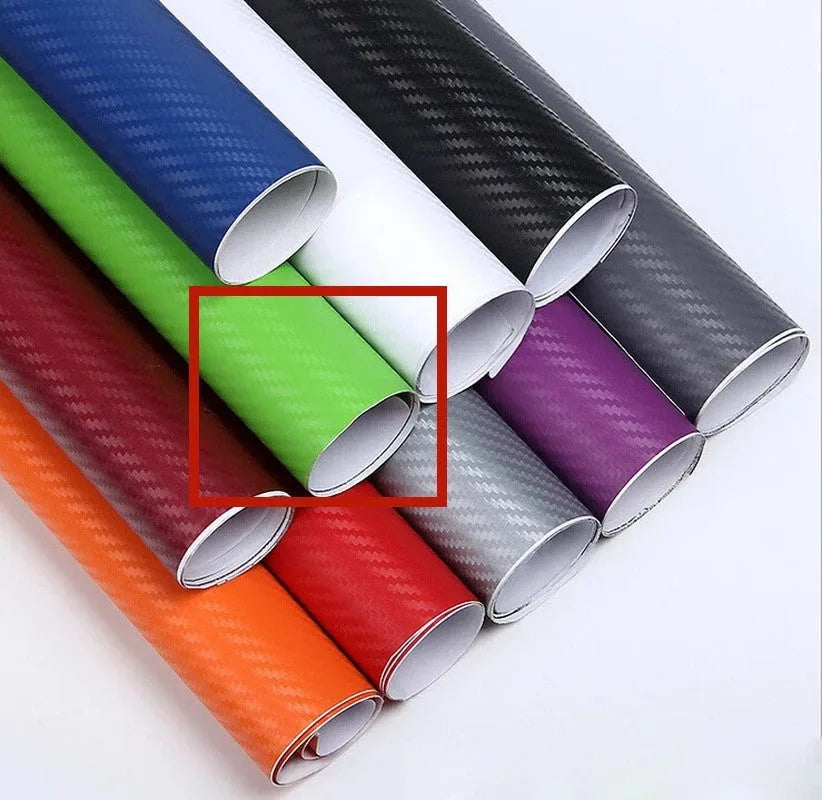Roll of 3D carbon fiber patterned vinyl sticker for car decoration, showing textured surface