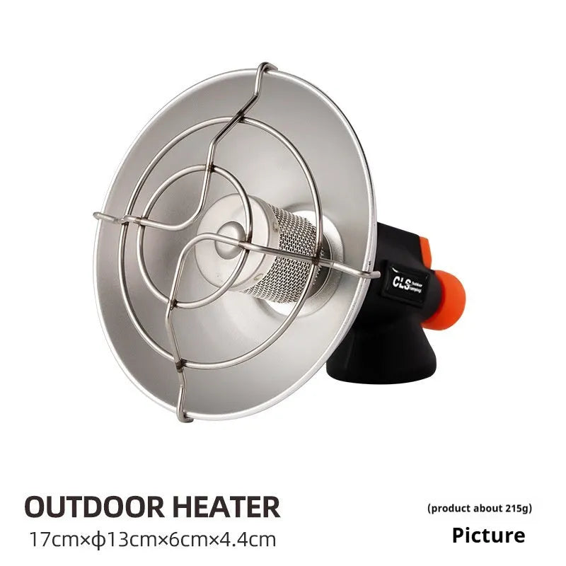 Black and orange mini portable heating stove with stainless steel body and automatic press ignition for camping