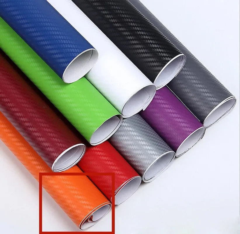 Roll of 3D carbon fiber patterned vinyl sticker for car decoration, showing textured surface