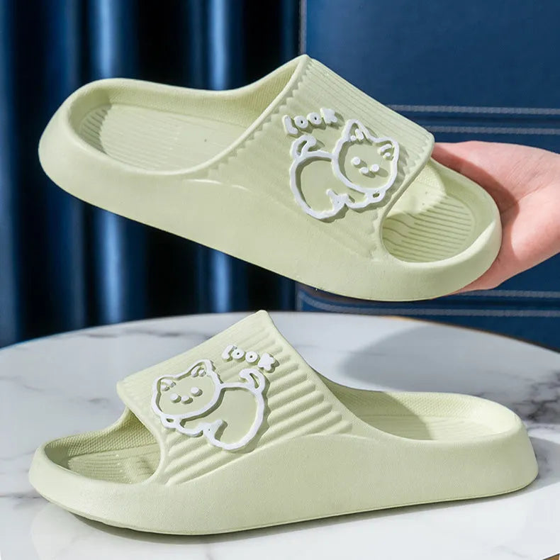 Cat motif thick platform flip-flop slippers in multiple colours with EVA sole