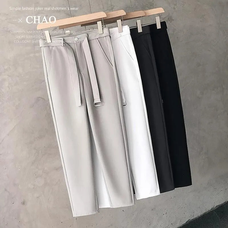 Boys slim straight wool trousers in tapered street fashion style with straight leg opening