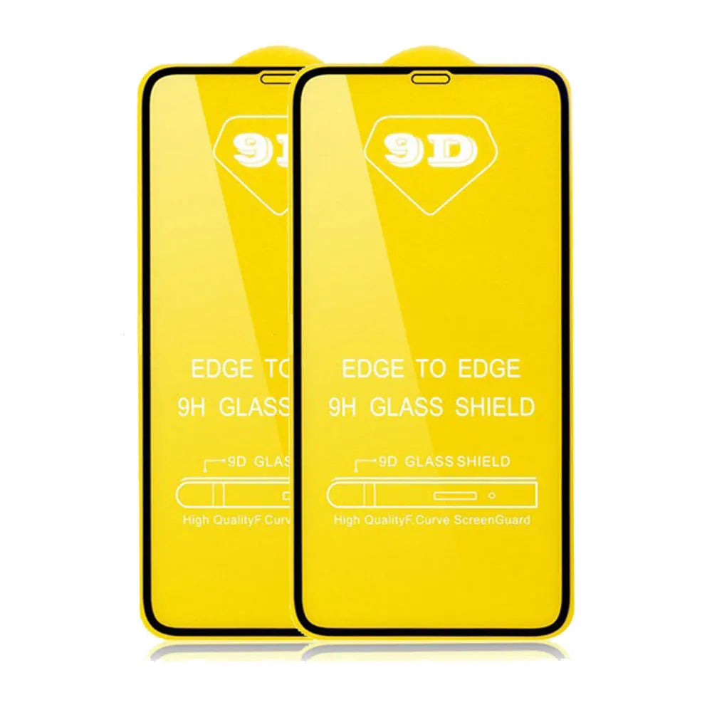 Black full screen glass tempered film protector for Xiaomi smartphones on a white background