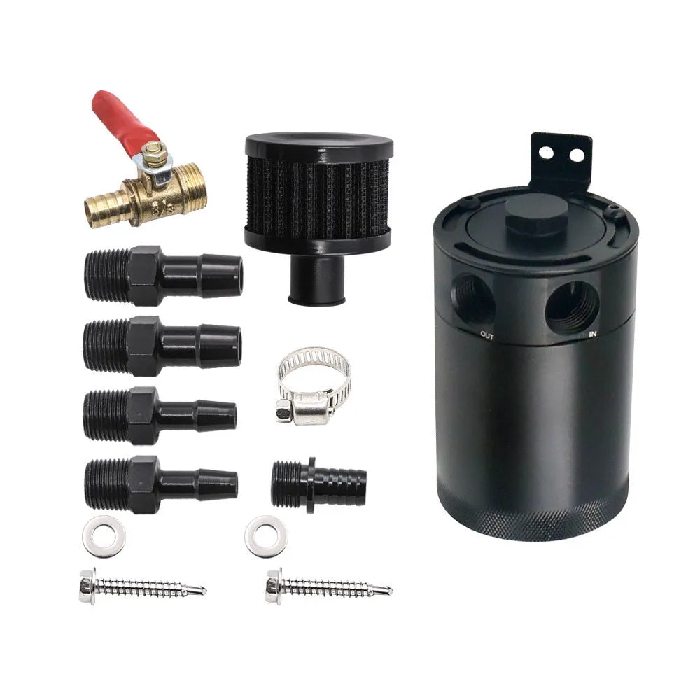 Aluminium automotive oil drain can with ventilation holes and optional drain valve in black or silver finish