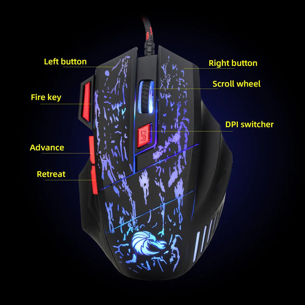 Water crack colourful luminous gaming mouse with USB cable and ergonomic design