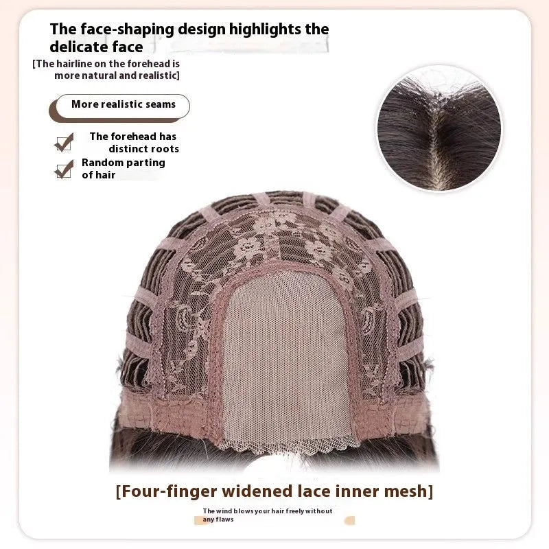Full-head forehead lace wig in long straight style with dark brown hair colour.