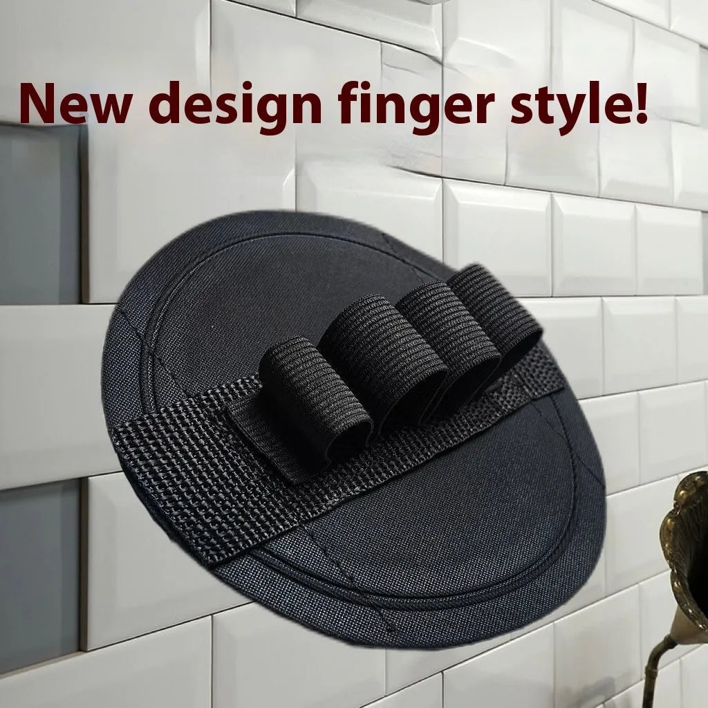 Rubber round cake finger style bath mat for women on a bathroom floor