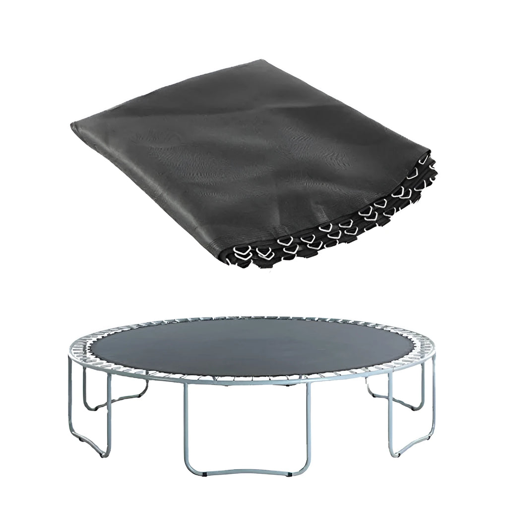 Large round trampoline elastic fabric bungee accessory with button fasteners on a white background.