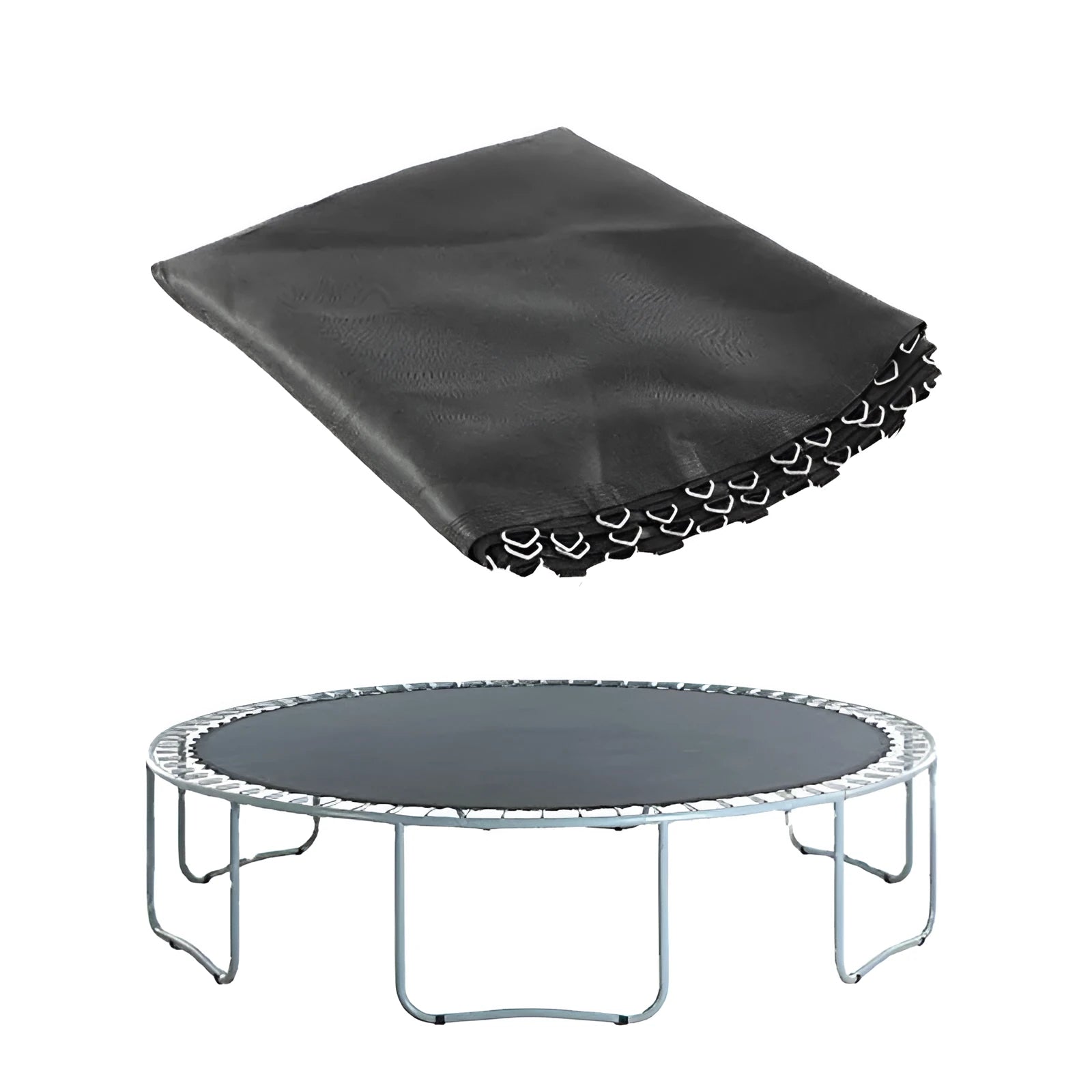 Large round trampoline elastic fabric bungee accessory with button fasteners on a white background.
