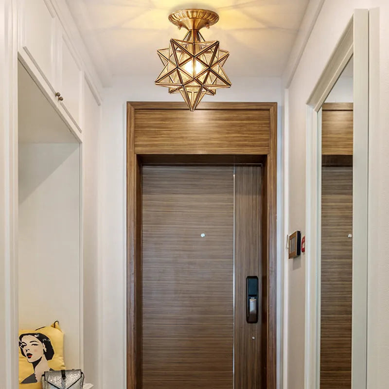 Pure copper ceiling lamp, small American style, 220V, copper finish 1138 or W302, for bedroom study corridor