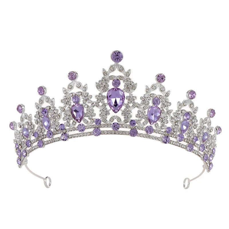 Alloy baroque bridal crown headdress with diamond treatment in a silver and white diamond colour.