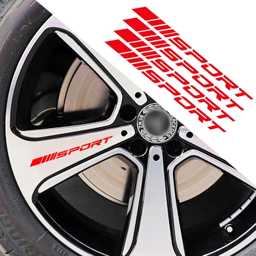 Sport hollow design car rim stickers in black, red and white colours for vehicle customisation