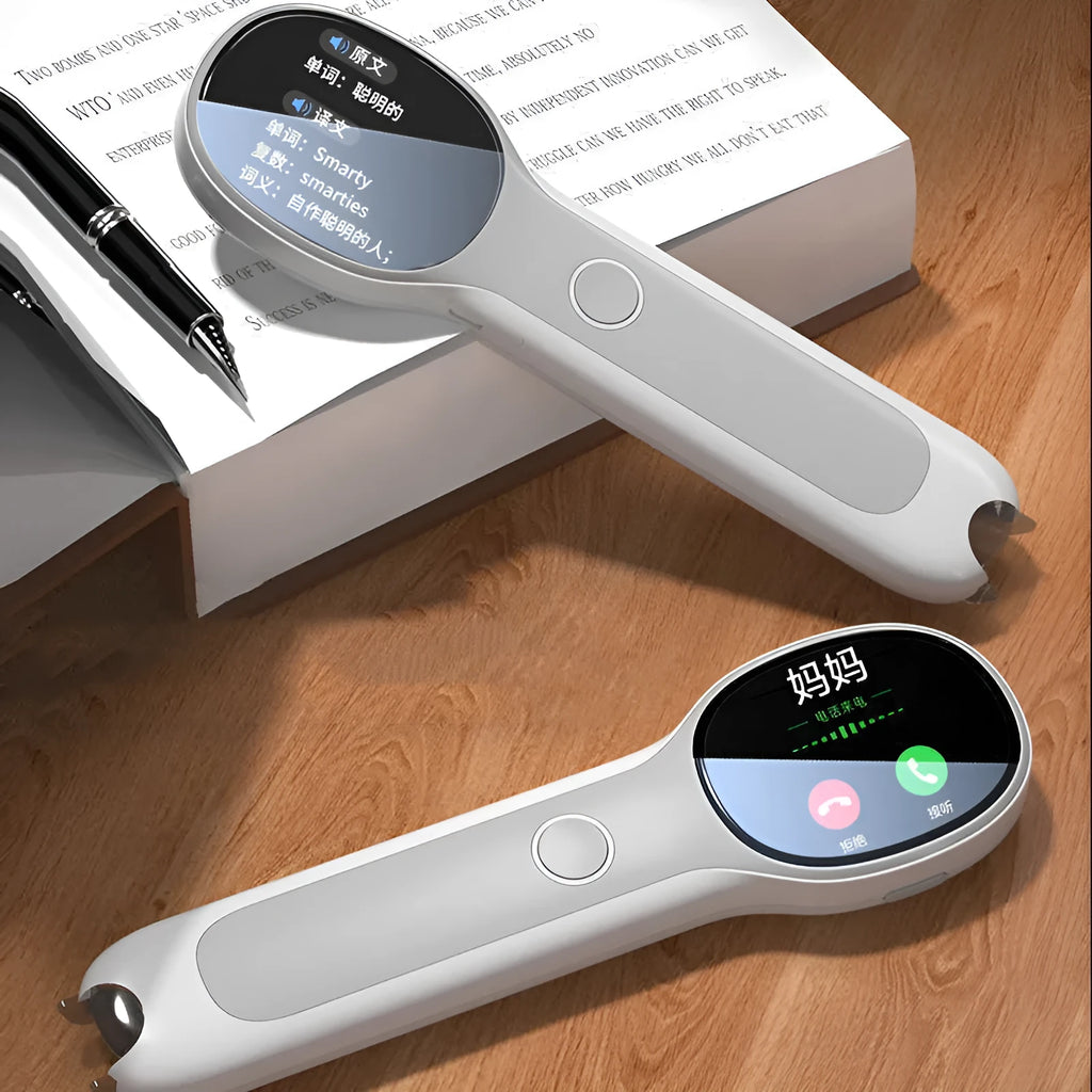 White reading pen with translation and English learning functions, Basic Edition with USB charging cable