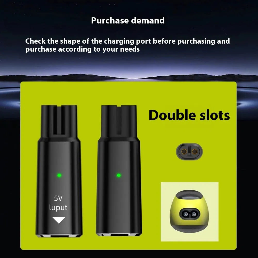Black or grey USB-C charging adapter for electric shavers and hair clippers with aluminium alloy construction