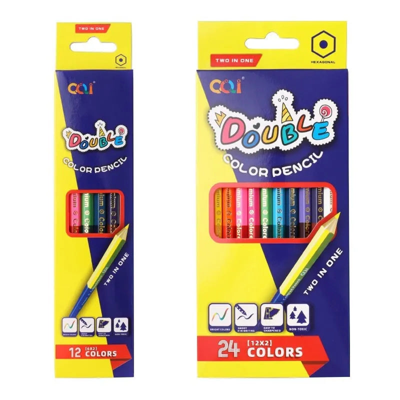 Set of wooden colour pencils with double-head brush leads in 6-piece or 12-piece set options.