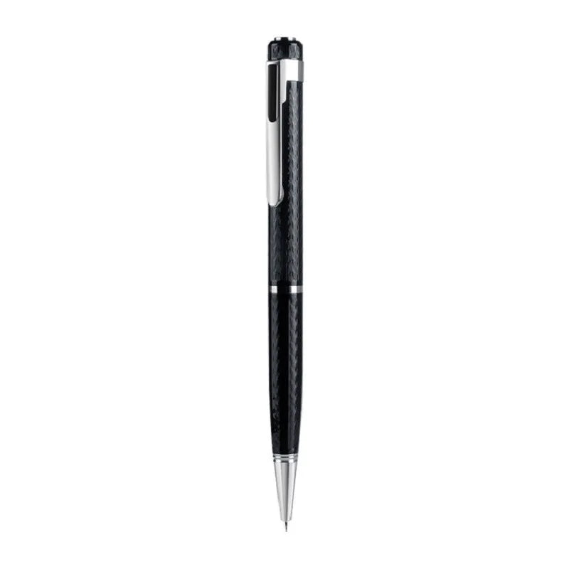 Black pen-shaped voice recorder with zinc alloy shell measuring 140mm length