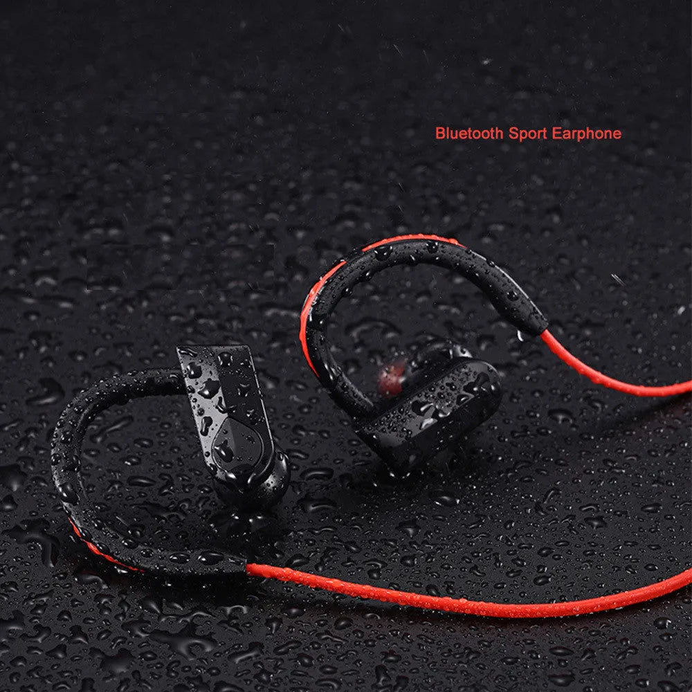 Wireless neck mounted Bluetooth earphones in black colour with neckband design and in-ear speakers