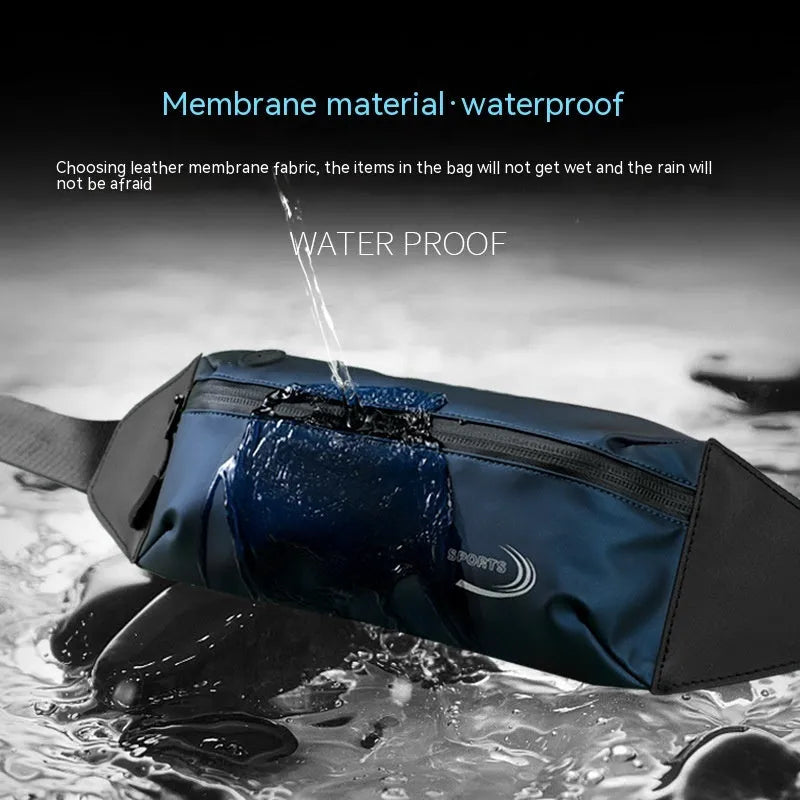 Men's waterproof sports waist bag in polyester Oxford fabric in black, blue or grey colours