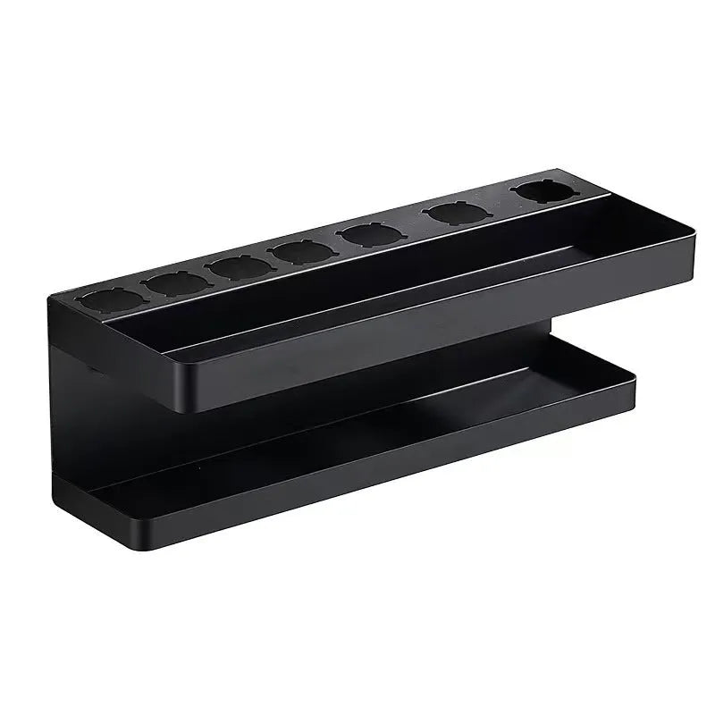 Aluminium double layer punch-free bathroom storage rack for hair curlers in black colour