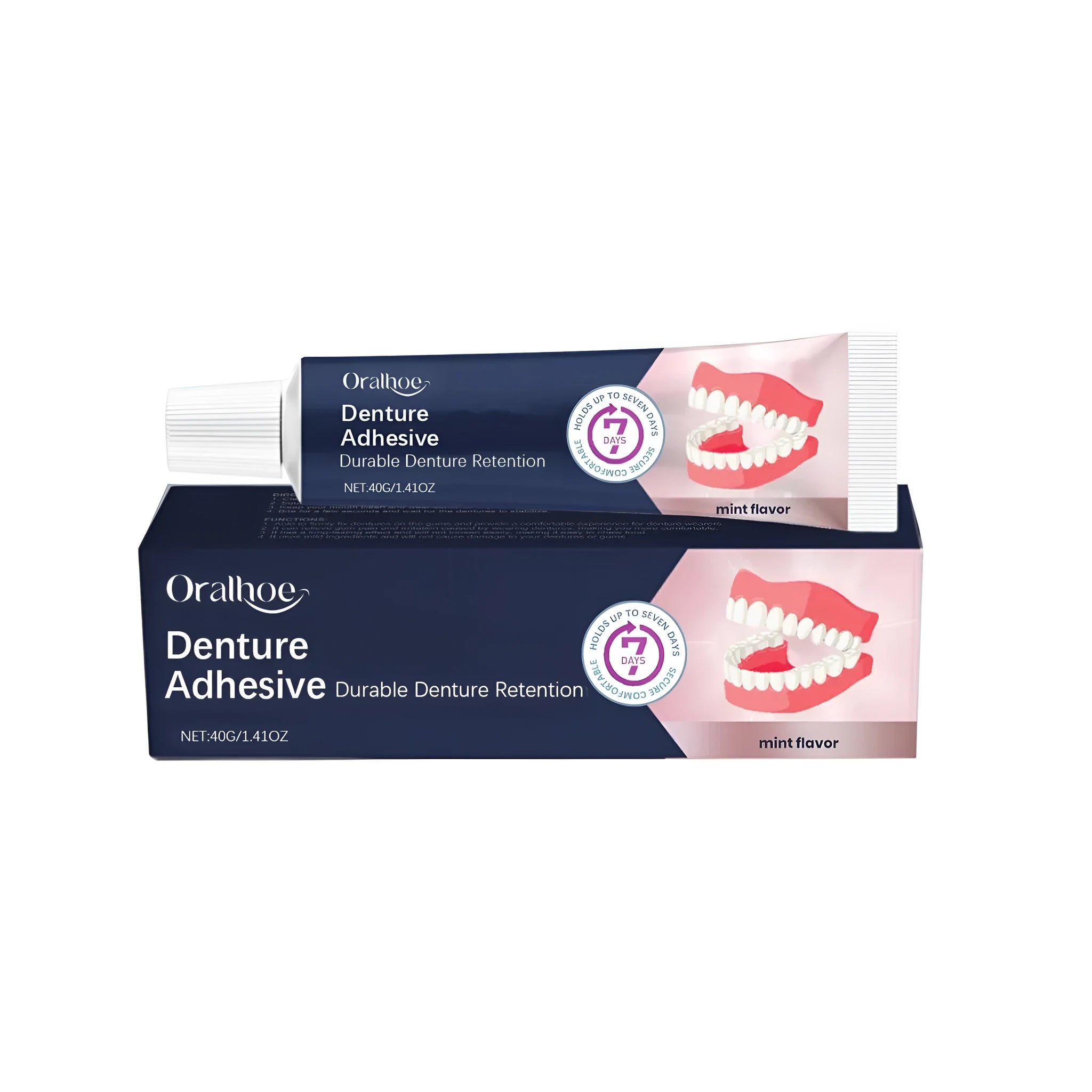 40g tube of denture fixing adhesive cream with menthol for secure denture hold