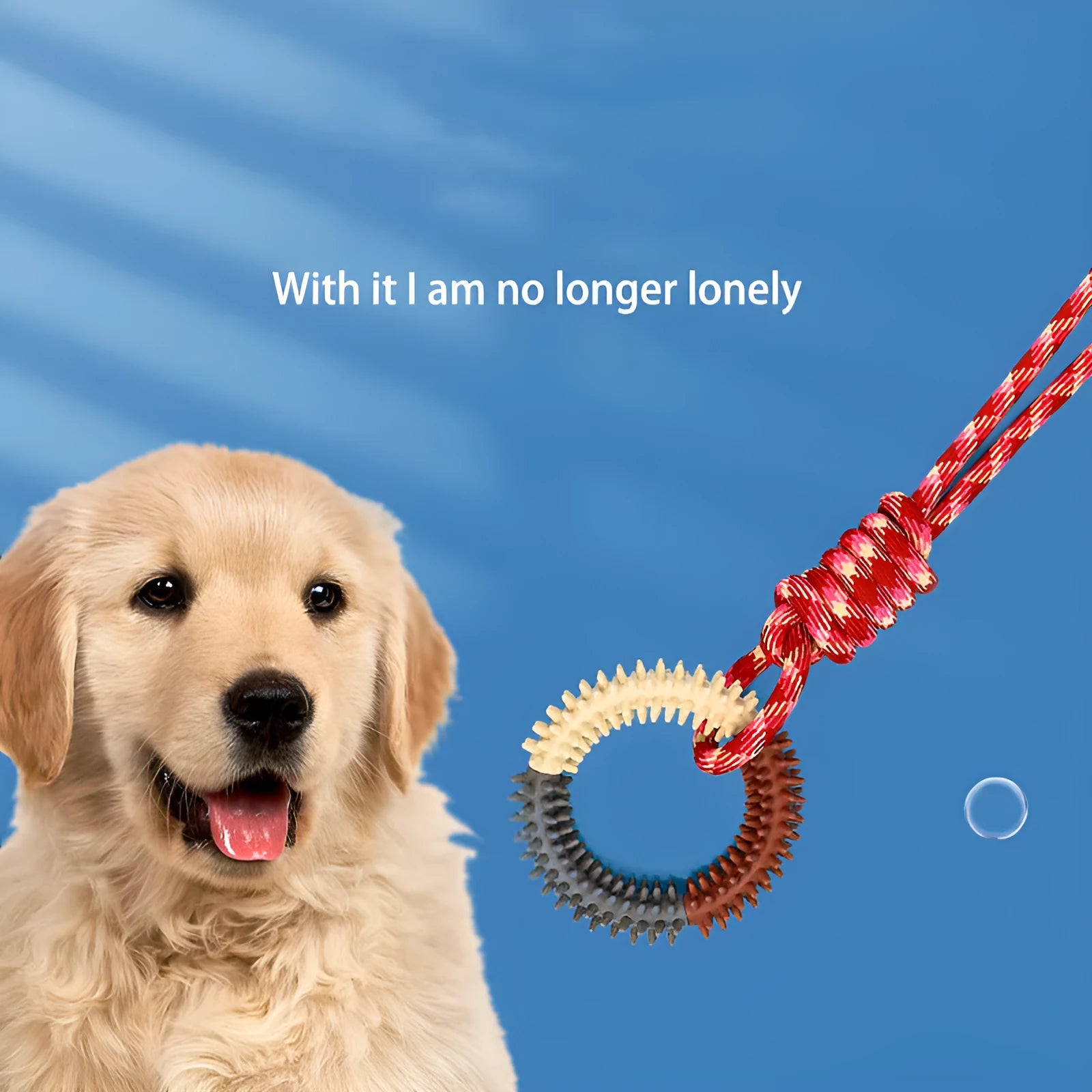 Blue braided rope pet toy with puppy knot design for biting and chewing