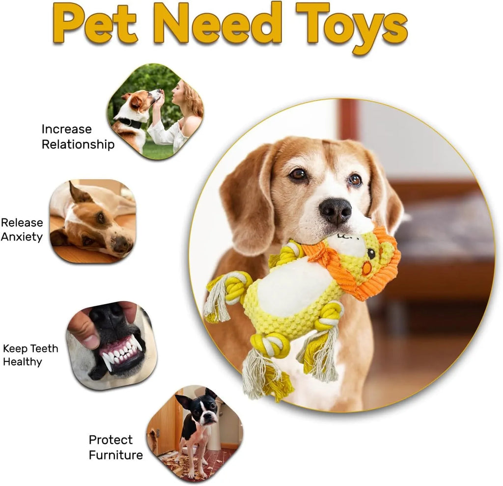 Lion and monkey stuffed squeaky dog toys plush bundle for medium large dogs