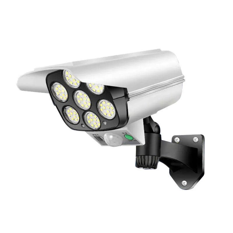 Solar-powered outdoor monitoring light with motion sensor in abstract design