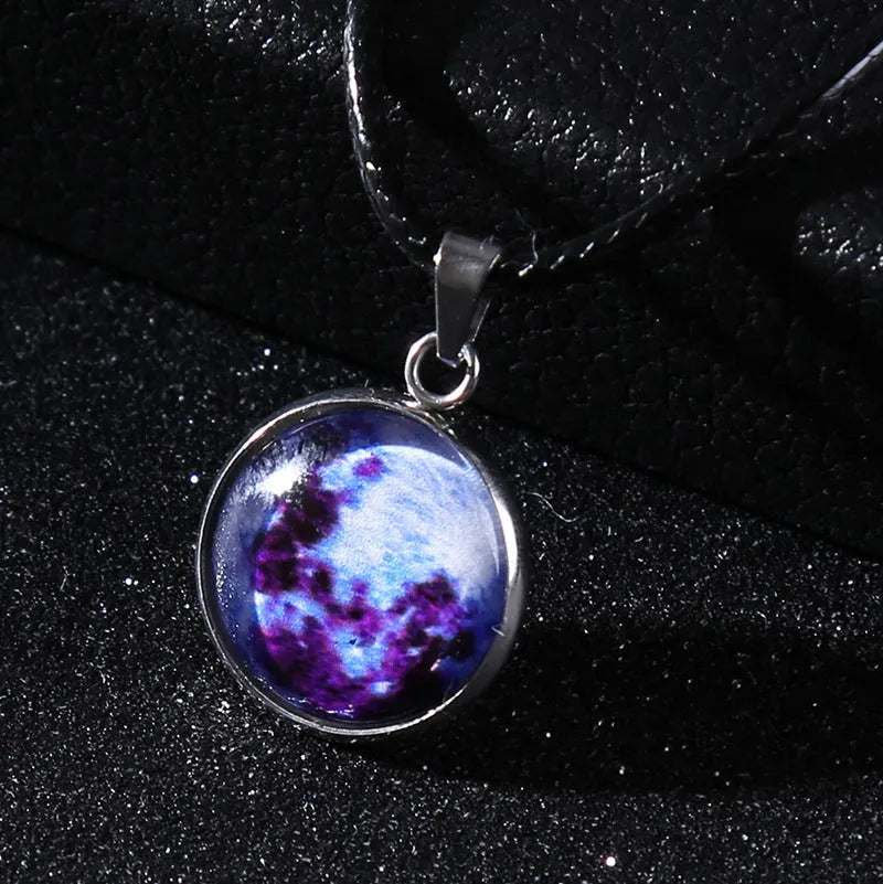 Christmas moon night sky luminous pendant necklace with glass constellation design on alloy chain