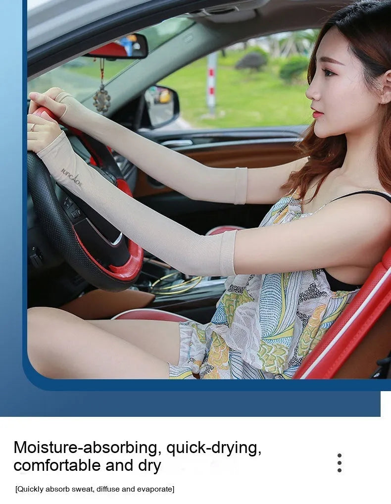 Nylon driving sun protection sleeves in five colours with open finger design