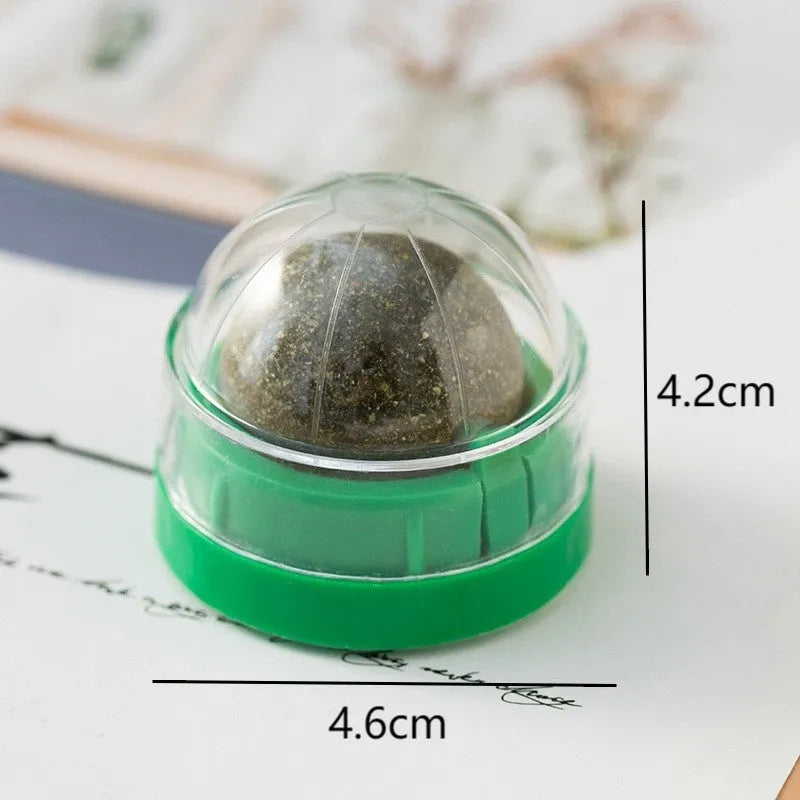 Plastic catnip ball dental toy with cleaning ridges in multiple colour options